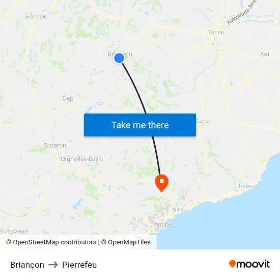 Briançon to Pierrefeu map