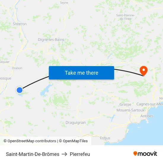 Saint-Martin-De-Brômes to Pierrefeu map