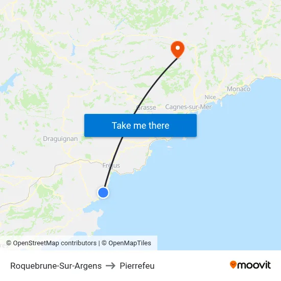Roquebrune-Sur-Argens to Pierrefeu map