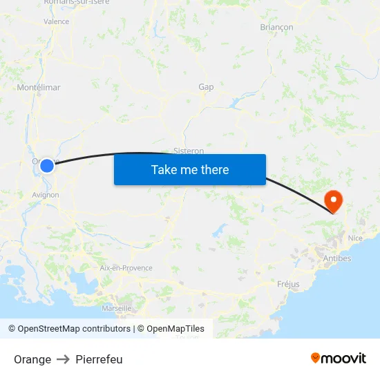 Orange to Pierrefeu map