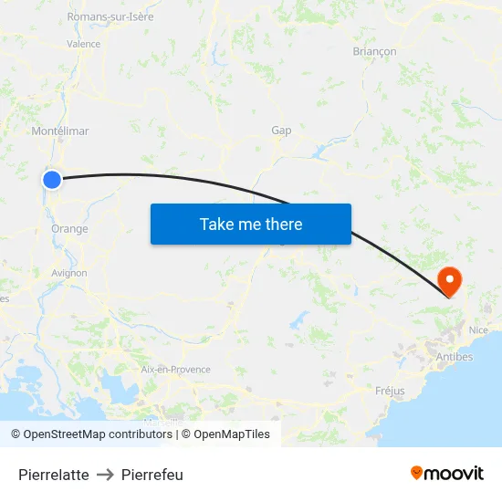 Pierrelatte to Pierrefeu map