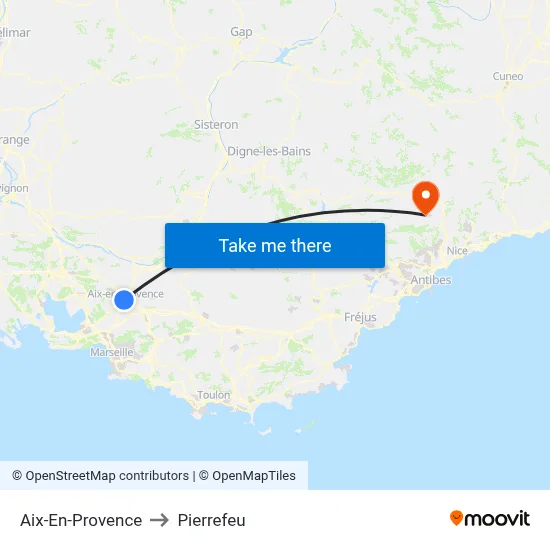 Aix-En-Provence to Pierrefeu map