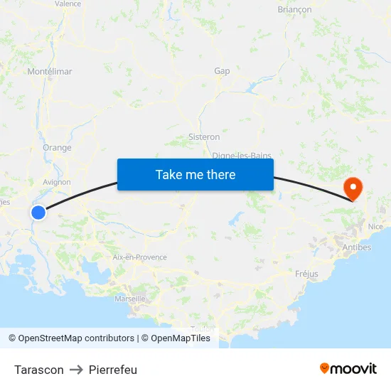 Tarascon to Pierrefeu map