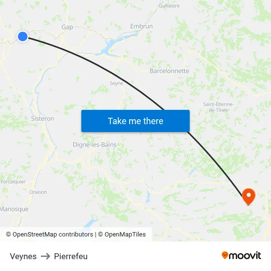 Veynes to Pierrefeu map