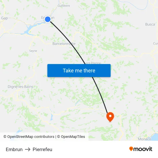 Embrun to Pierrefeu map