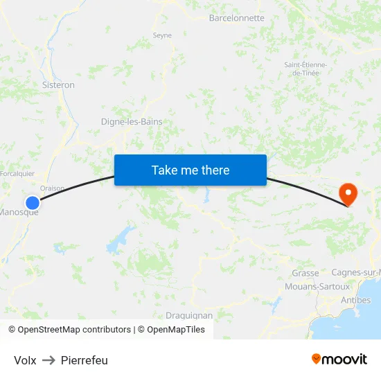 Volx to Pierrefeu map