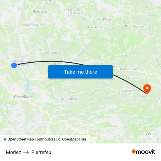 Moriez to Pierrefeu map