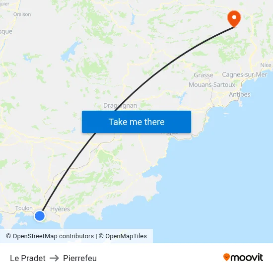 Le Pradet to Pierrefeu map