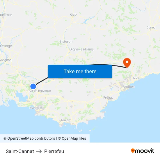 Saint-Cannat to Pierrefeu map