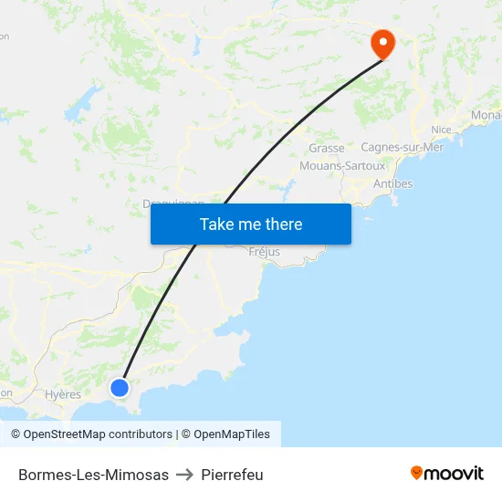 Bormes-Les-Mimosas to Pierrefeu map