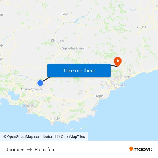 Jouques to Pierrefeu map