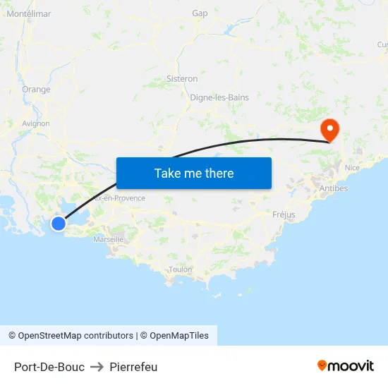 Port-De-Bouc to Pierrefeu map