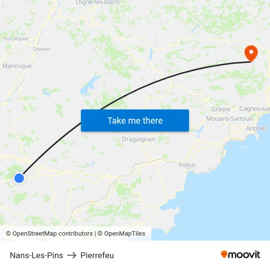 Nans-Les-Pins to Pierrefeu map