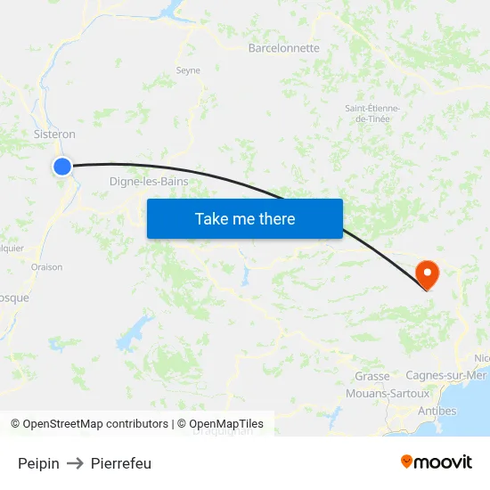 Peipin to Pierrefeu map