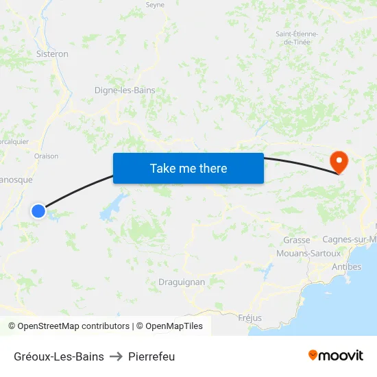 Gréoux-Les-Bains to Pierrefeu map