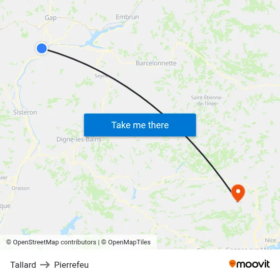 Tallard to Pierrefeu map