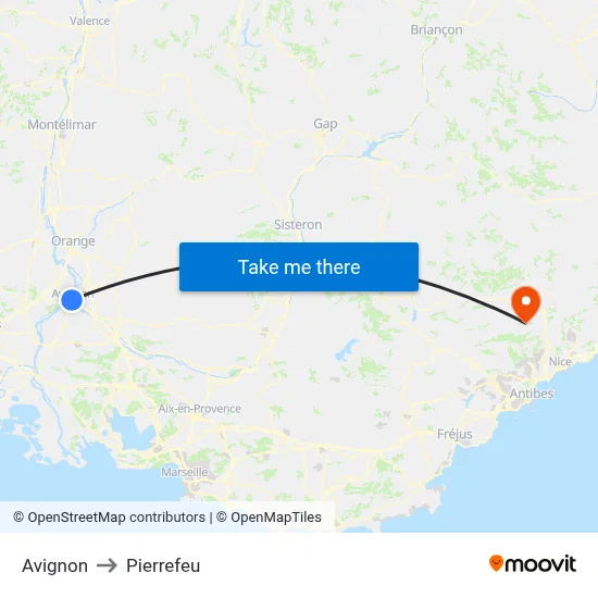 Avignon to Pierrefeu map