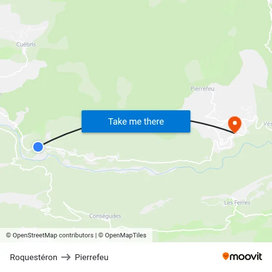 Roquestéron to Pierrefeu map