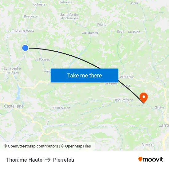 Thorame-Haute to Pierrefeu map