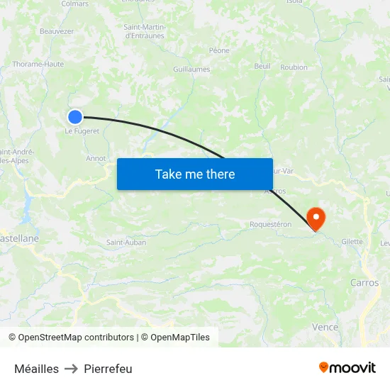 Méailles to Pierrefeu map