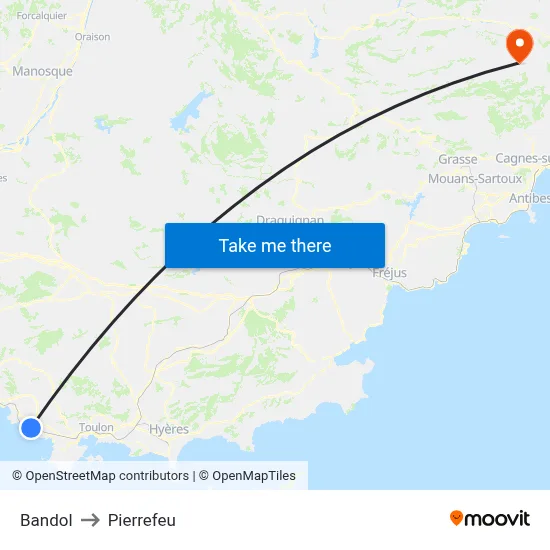 Bandol to Pierrefeu map