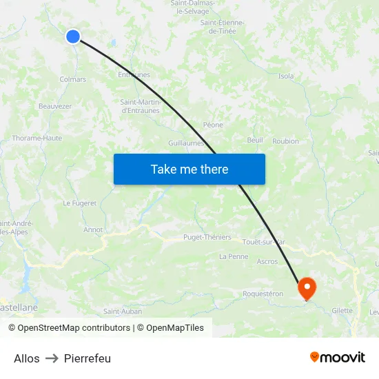 Allos to Pierrefeu map