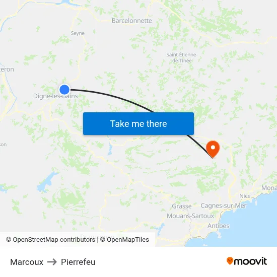 Marcoux to Pierrefeu map