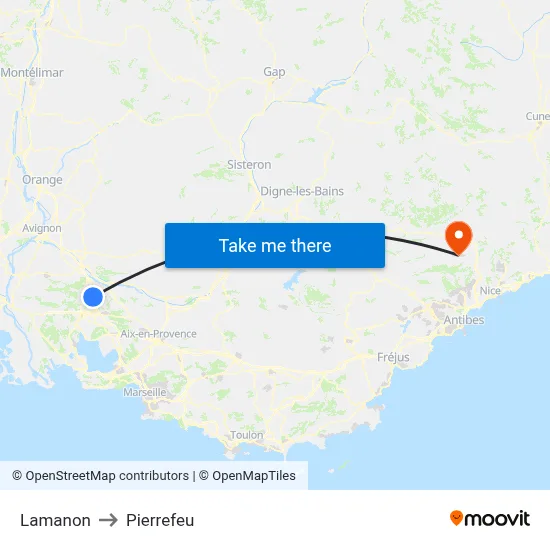 Lamanon to Pierrefeu map