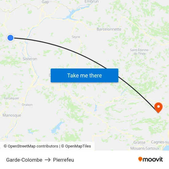 Garde-Colombe to Pierrefeu map