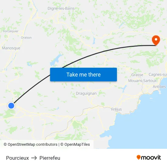 Pourcieux to Pierrefeu map