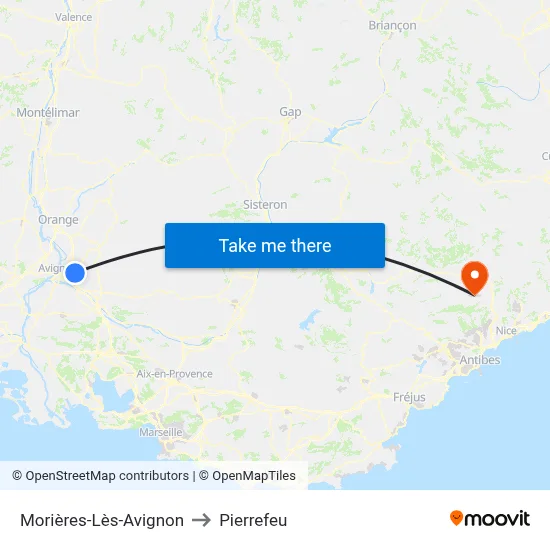 Morières-Lès-Avignon to Pierrefeu map