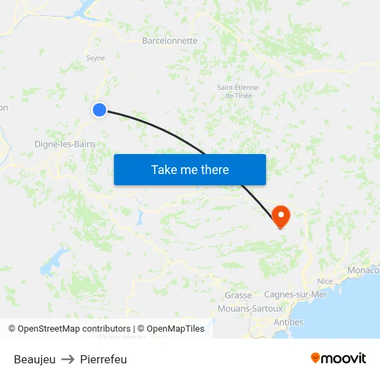 Beaujeu to Pierrefeu map
