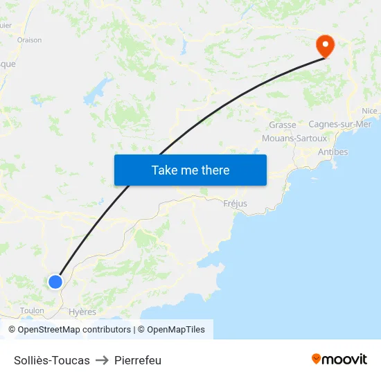Solliès-Toucas to Pierrefeu map
