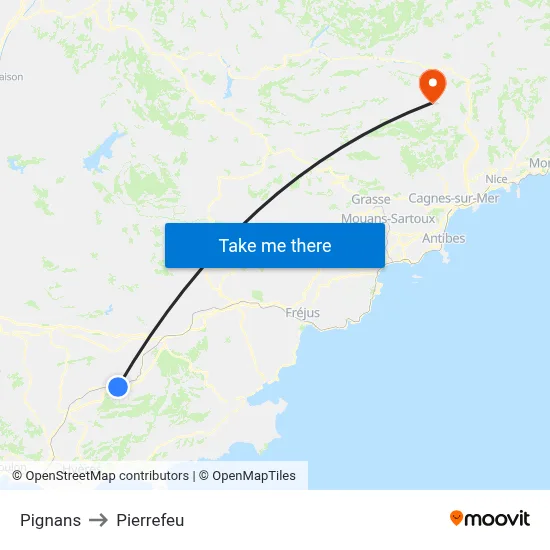 Pignans to Pierrefeu map