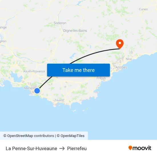 La Penne-Sur-Huveaune to Pierrefeu map