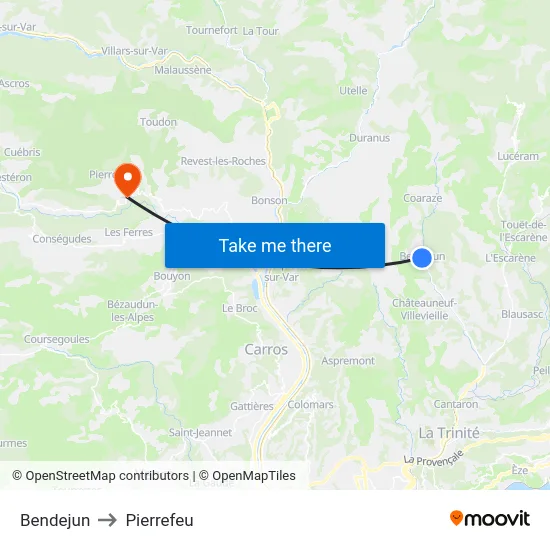 Bendejun to Pierrefeu map