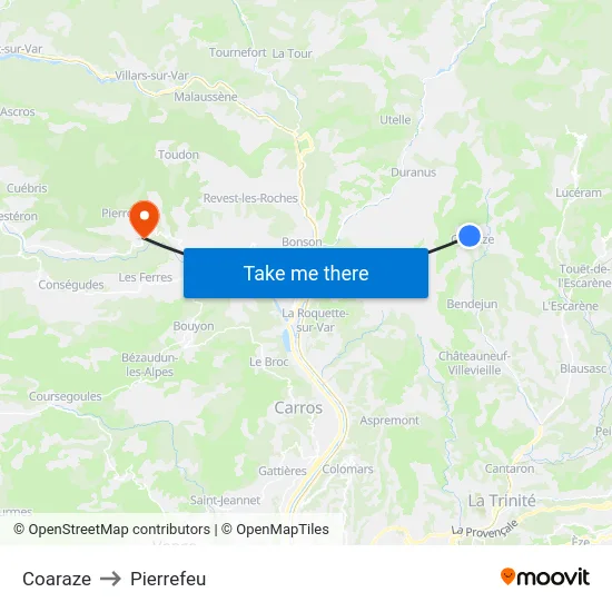 Coaraze to Pierrefeu map