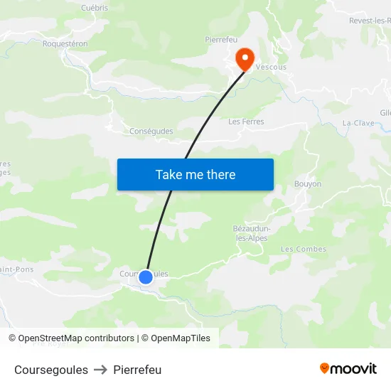 Coursegoules to Pierrefeu map