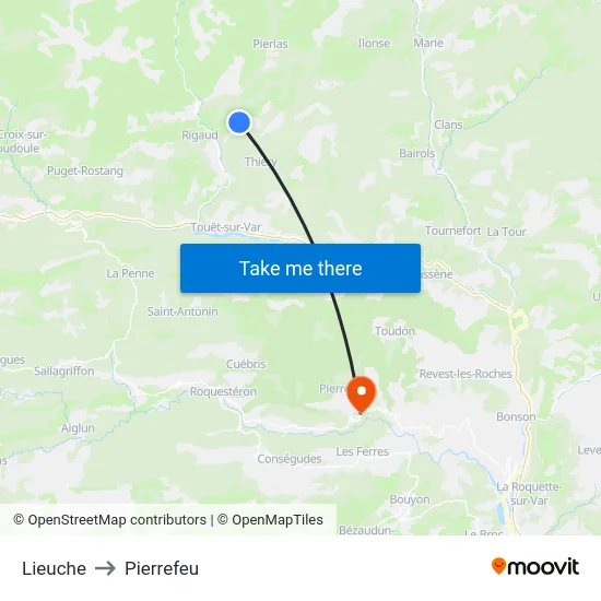 Lieuche to Pierrefeu map