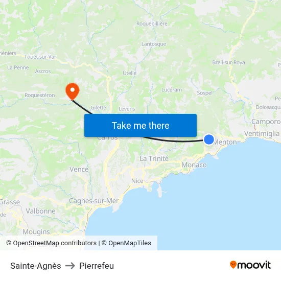 Sainte-Agnès to Pierrefeu map