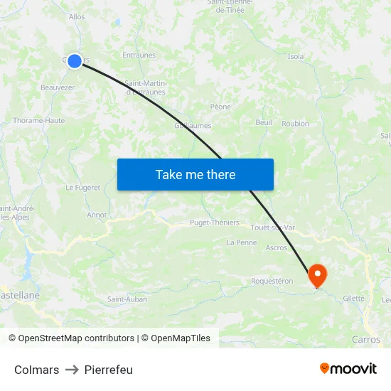 Colmars to Pierrefeu map
