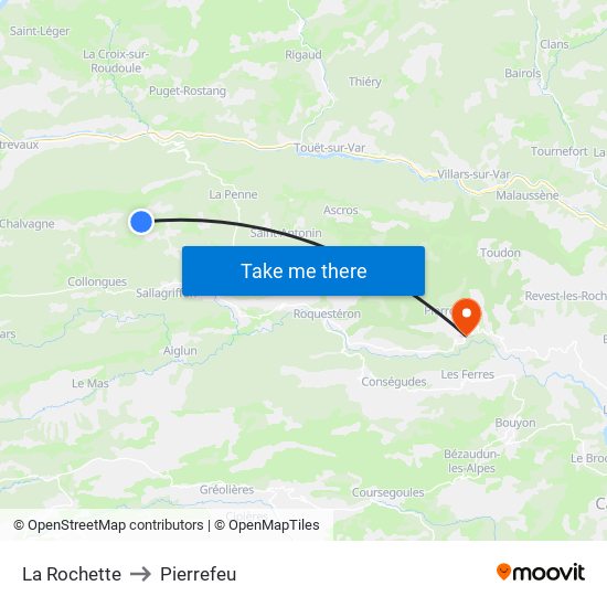 La Rochette to Pierrefeu map