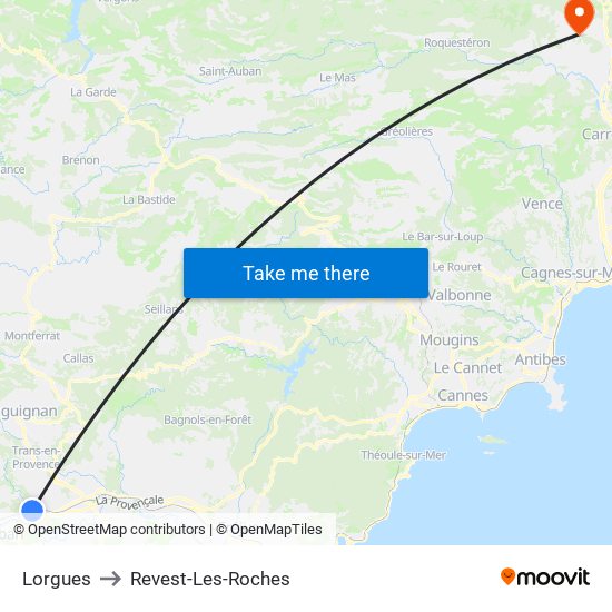 Lorgues to Revest-Les-Roches map