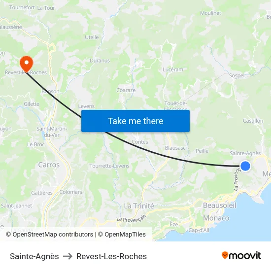 Sainte-Agnès to Revest-Les-Roches map