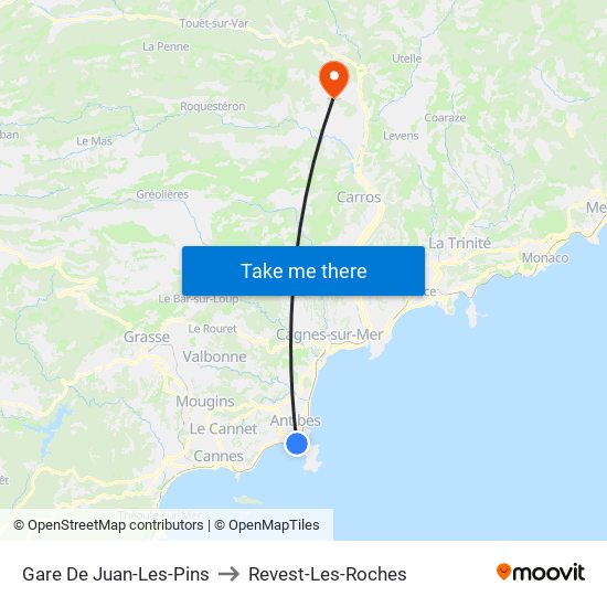 Gare De Juan-Les-Pins to Revest-Les-Roches map