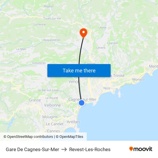 Gare De Cagnes-Sur-Mer to Revest-Les-Roches map