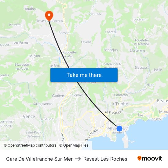 Gare De Villefranche-Sur-Mer to Revest-Les-Roches map