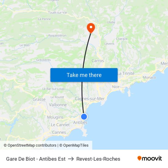 Gare De Biot - Antibes Est to Revest-Les-Roches map