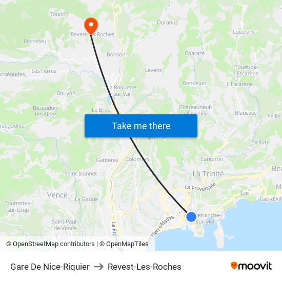 Gare De Nice-Riquier to Revest-Les-Roches map