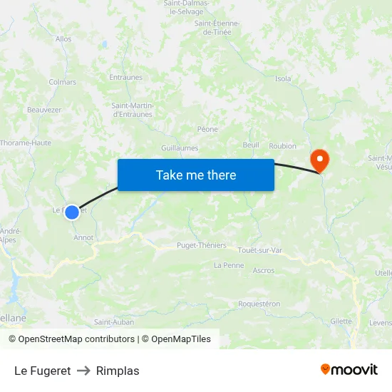 Le Fugeret to Rimplas map